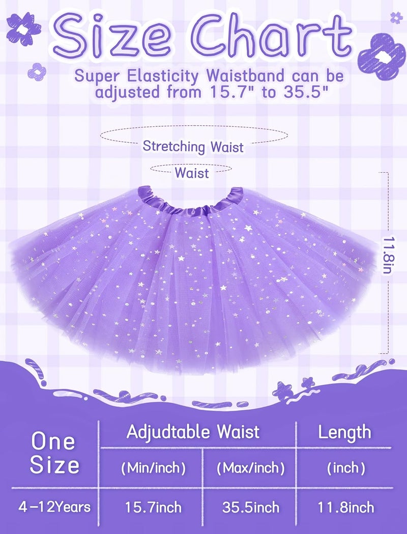 Lainlight Store Tutu for Girls Stars Sequins Princess Ballet Dress Tulle Skirt for Girls 4-12 Years 3 Layered - Image 2